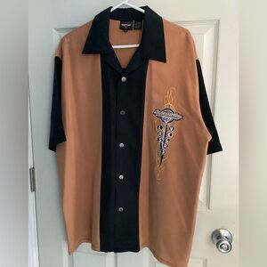 Harley-Davidson Las Vegas Mens Black & Brown/Tan Button Up Collared Shirt size L